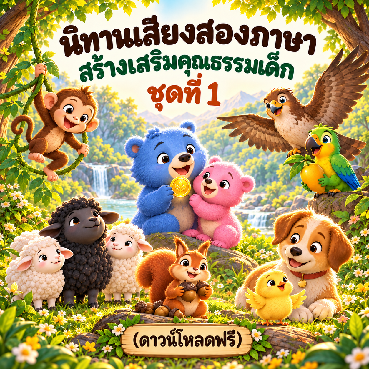 ปกชุดนิทานเสียงสองภาษา สร้างเสริมคุณธรรมเด็ก ชุดที่ 1